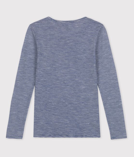 Camiseta de lana y algodón a rayas de mujer azul SMOKING/blanco MARSHMALLOW