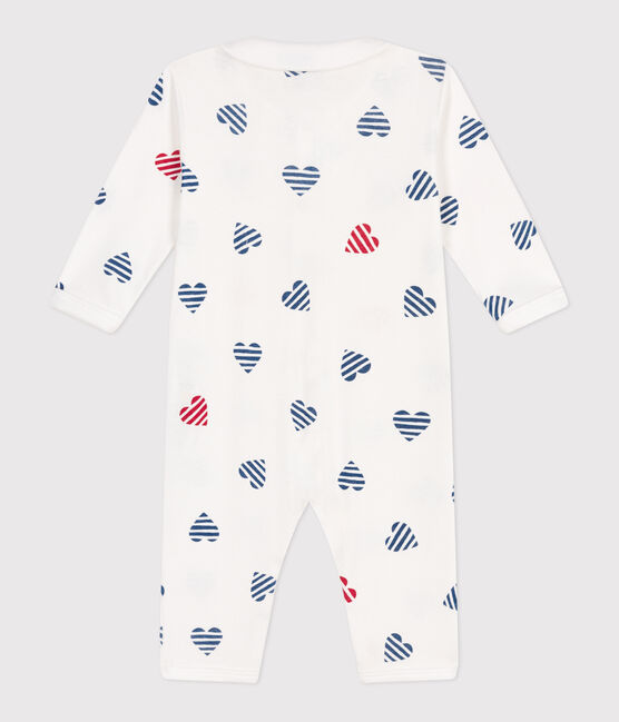 Pijama sin pies de algodón con cuello con corazón a rayas para bebé blanco MARSHMALLOW/blanco MULTICO