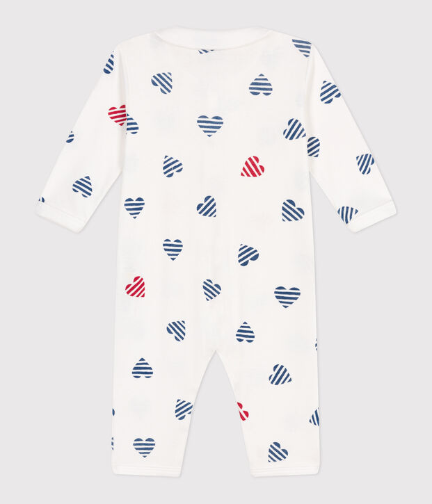 Pijama sin pies de algod&oacute;n con cuello con coraz&oacute;n a rayas para beb&eacute; blanco/multicolor