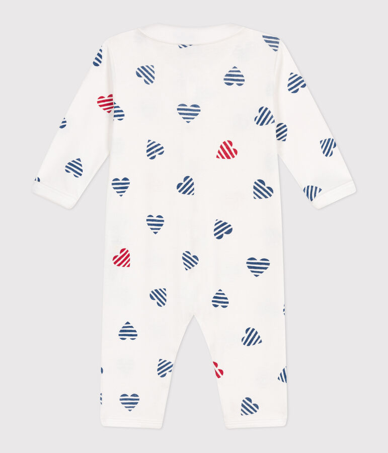 Pijama sin pies de algod&oacute;n con cuello con coraz&oacute;n a rayas para beb&eacute; blanco/multicolor