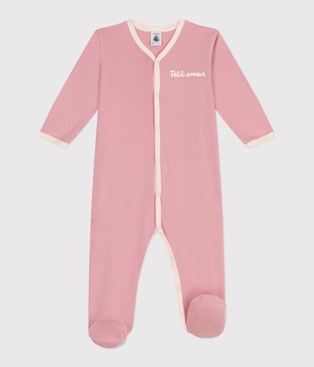 Pijama de algod&oacute;n liso para beb&eacute; rosa