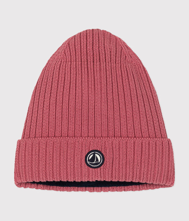 Gorro infantil de punto tricotado con forro polar rosa
