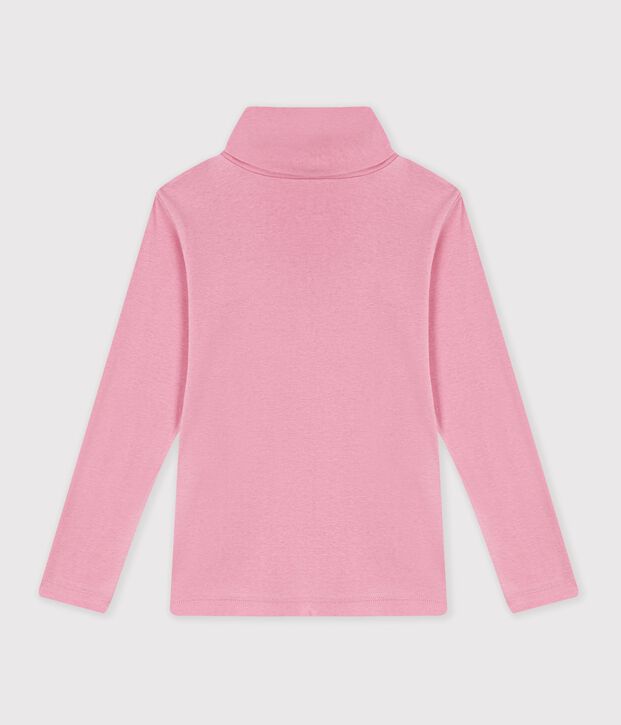 Camiseta infantil lisa de cuello alto de algod&oacute;n rosa
