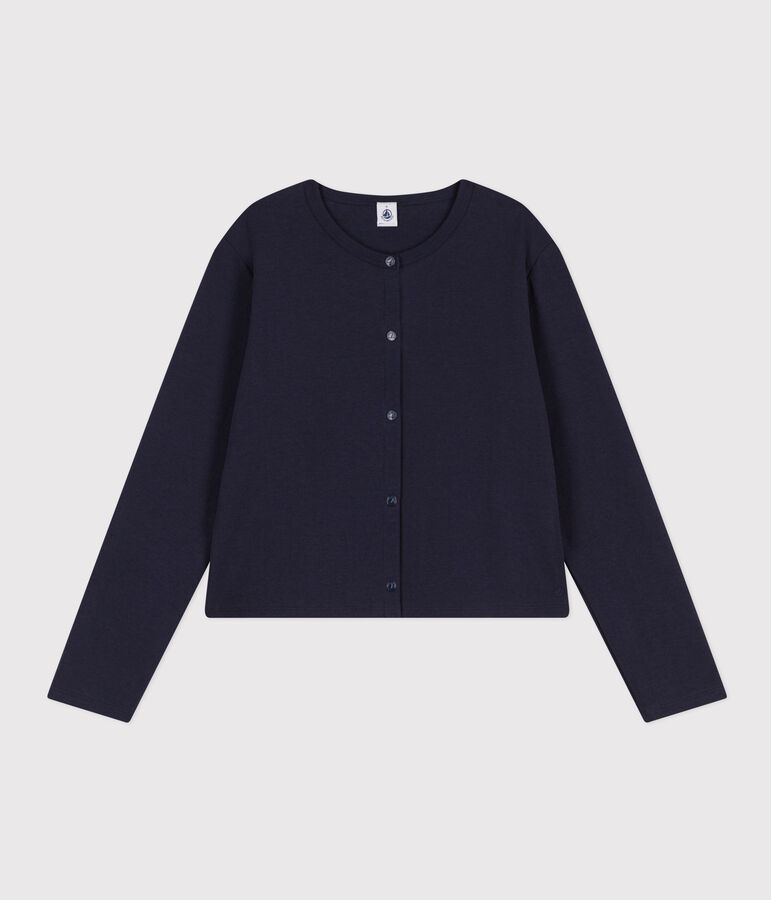 C&aacute;rdigan de algod&oacute;n con botones de presi&oacute;n para mujer azul