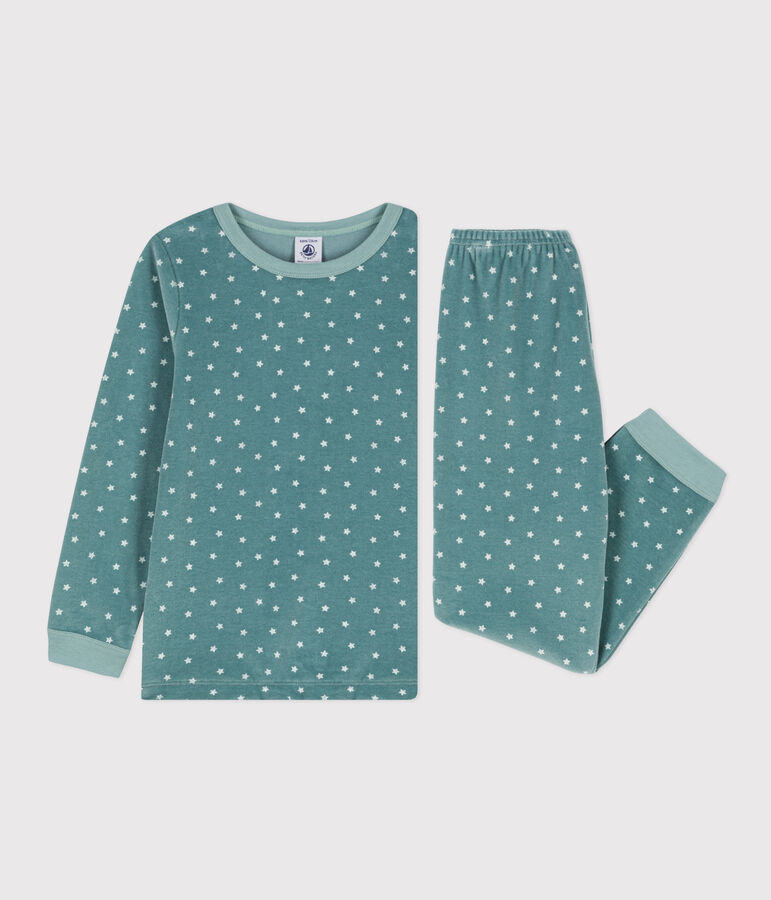Pijama de terciopelo estrella para ni&ntilde;o/ni&ntilde;a verde/blanco