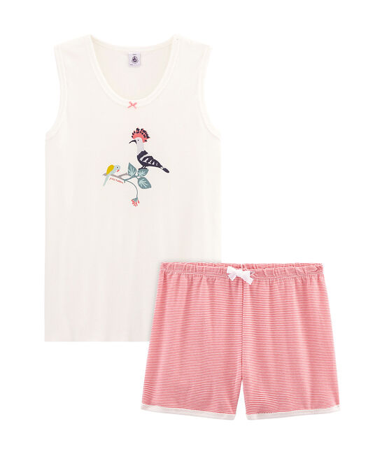 Pijama corto de punto para chica rosa CUPCAKE/blanco MARSHMALLOW