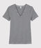Camiseta de cuello de pico emblemática de algodón a rayas de mujer azul SMOKING/blanco MARSHMALLOW