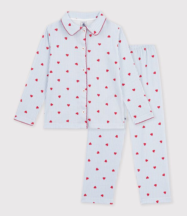 Pijama infantil abotonado de algod&oacute;n con estampado de corazones blanco/multicolor