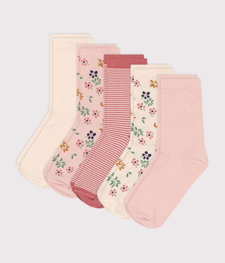 5 pares de calcetines infantiles de algod&oacute;n con flores multicolor