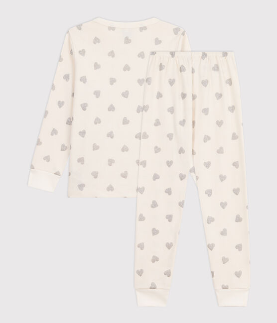 Pijama infantil de algodón con estampado de corazones plateados crudo MILK/ ARGENT