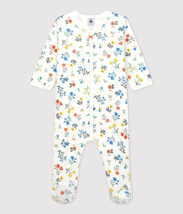 Pelele de beb&eacute; con estampado de flores de algod&oacute;n blanco/multicolor