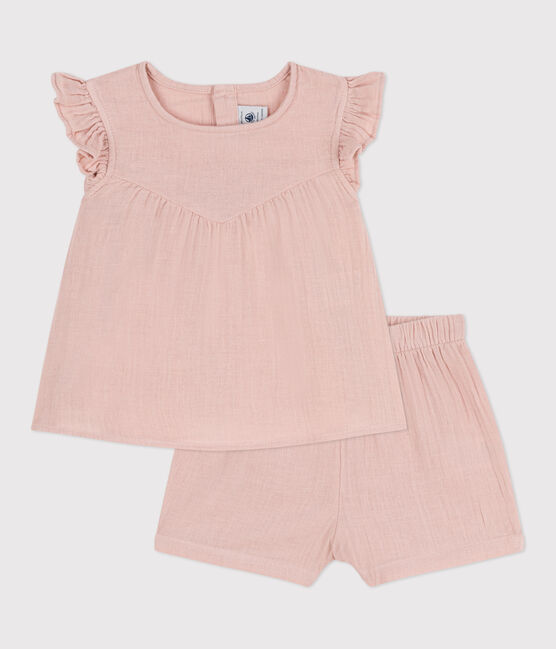 Conjunto liso de gasa de algodón para bebé rosa SALINE