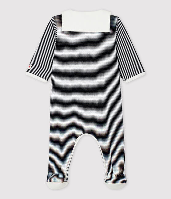 Pijama enterizo de rayas con cuello de marinero de bebé de algodón ecológico azul SMOKING/blanco MARSHMALLOW
