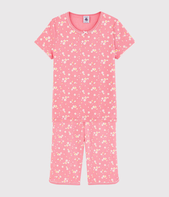 Pijama corto con estampado de flores de cerezo de niña de algodón rosa GRETEL/blanco MULTICO
