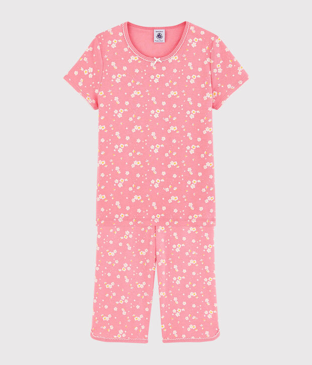 Pijama corto con estampado de flores de cerezo de ni&ntilde;a de algod&oacute;n rosa/multicolor