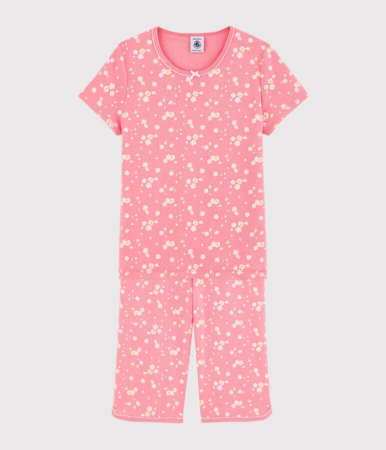 Pijama corto con estampado de flores de cerezo de ni&ntilde;a de algod&oacute;n rosa/multicolor