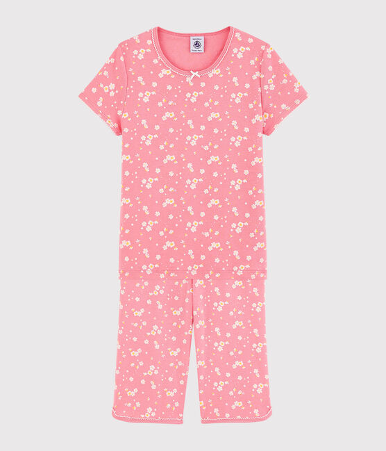 Pijama corto con estampado de flores de cerezo de niña de algodón rosa GRETEL/blanco MULTICO