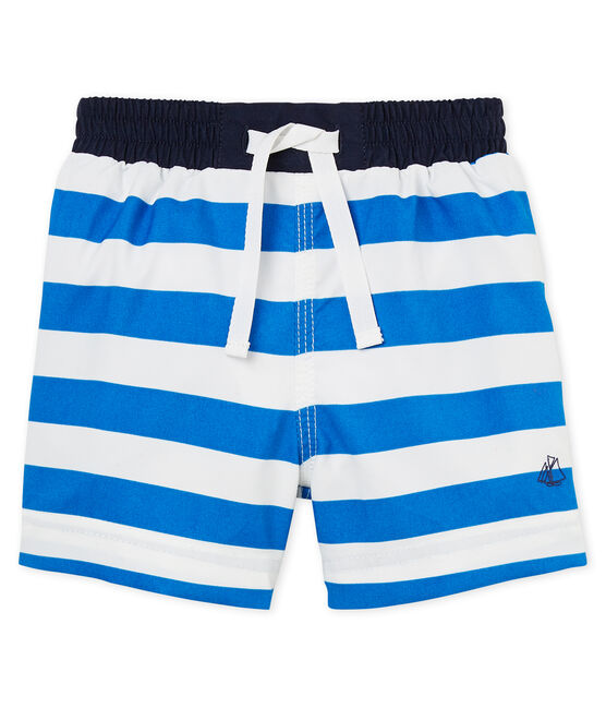 Shorts de playa de rayas para bebé niño azul RIYADH/blanco MARSHMALLOW