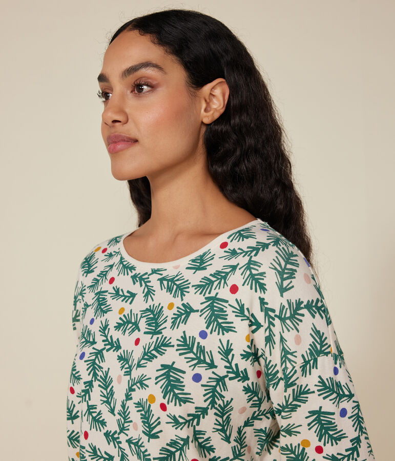 Pijama de algod&oacute;n con estampado de &aacute;rbol de Navidad para mujer crudo/multicolor