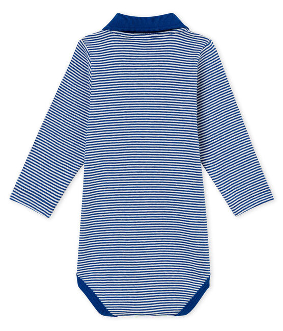 Body con cuello polo con la milrayas para bebé niño azul LIMOGES/blanco MARSHMALLOW