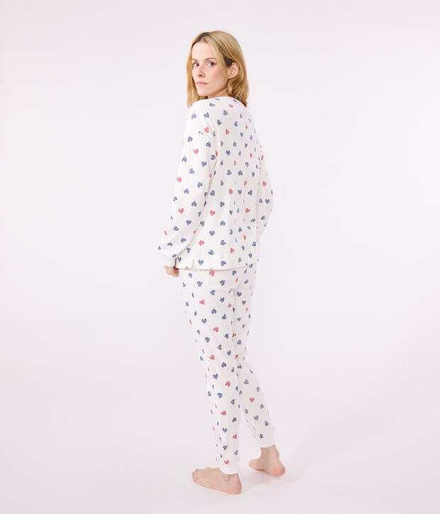 Pijama de algod&oacute;n con estampado de corazones para mujer blanco/multicolor