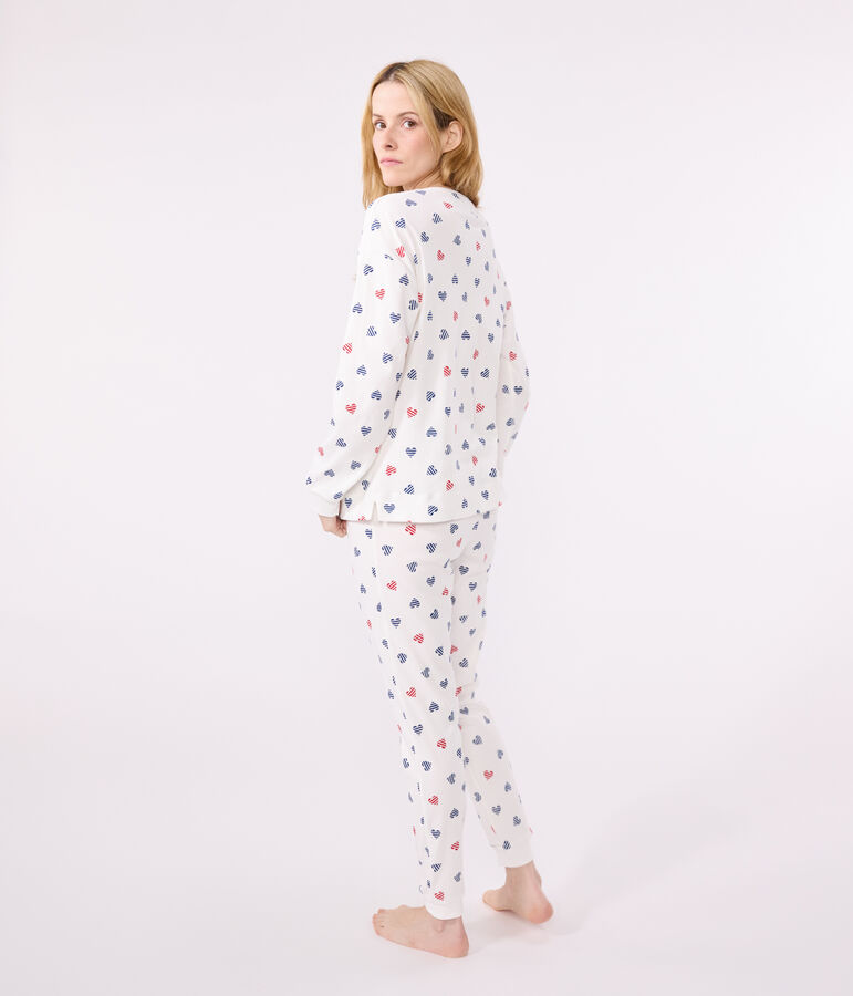 Pijama de algod&oacute;n con estampado de corazones para mujer blanco/multicolor