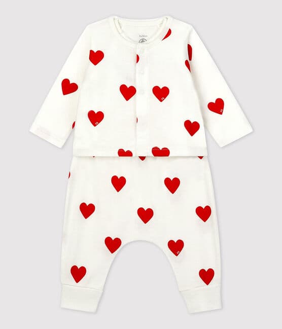 Conjunto de 3 piezas con estampado de corazones de algodón ecológico para bebé blanco MARSHMALLOW/rojo TERKUIT