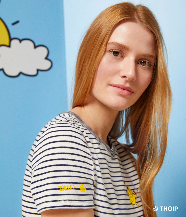 Camiseta L'Iconique Monsieur Madame de algod&oacute;n de mujer blanco/azul