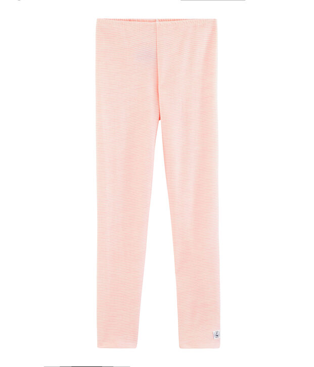 Leggings infantiles de lana y algod&oacute;n rosa/blanco