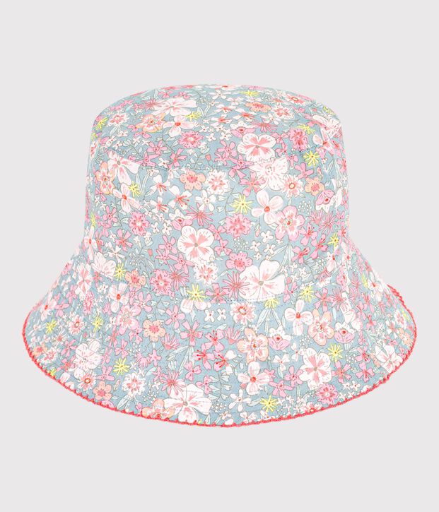 Gorro infantil de popelina con estampado de flores azul/multicolor