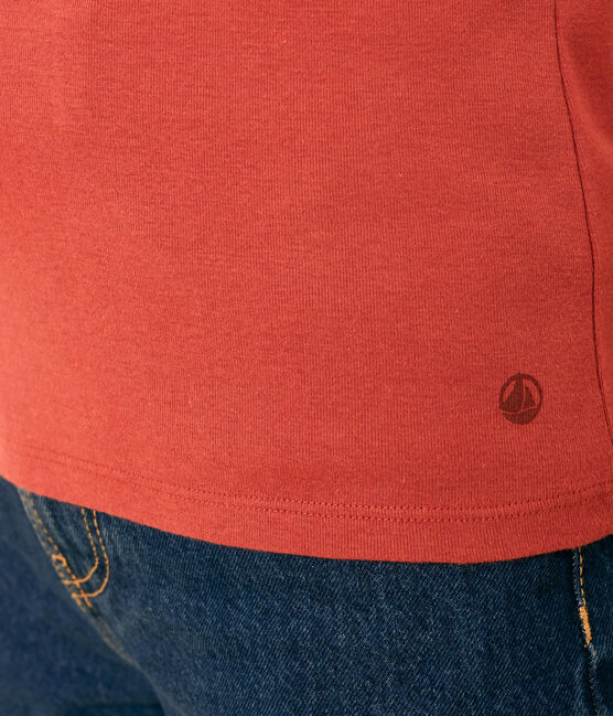 Camiseta La Icónica lisa de algodón con cuello de pico para mujer marron FAMEUX