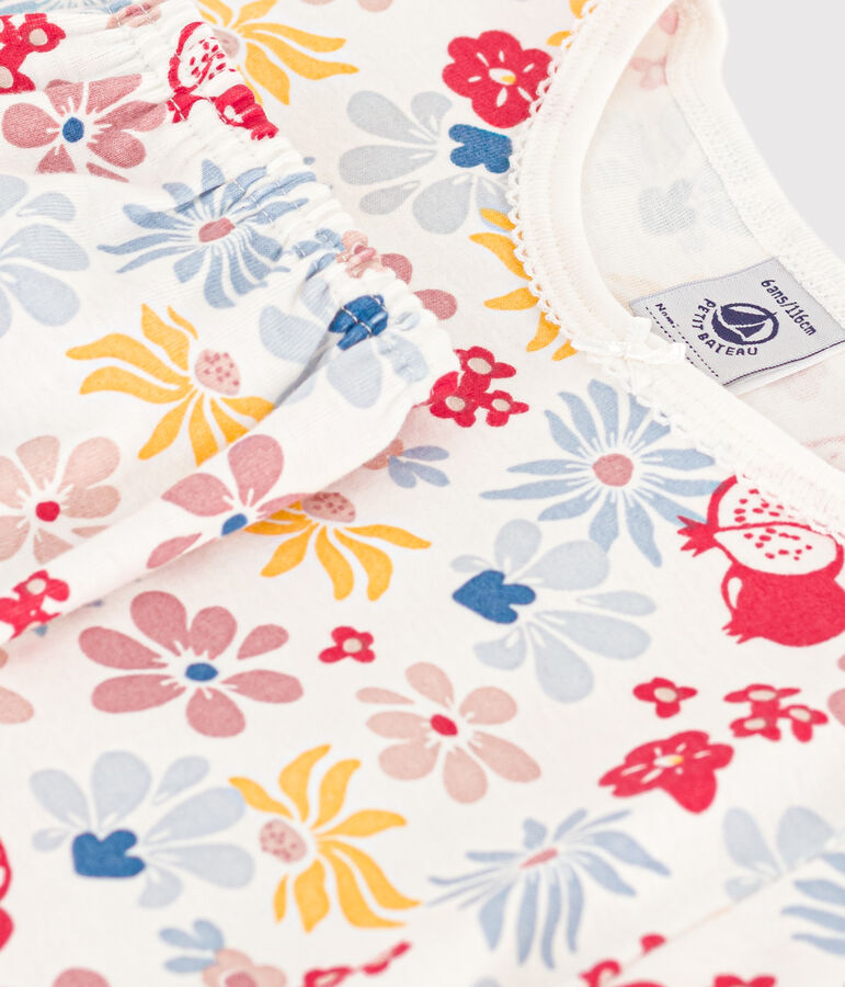 Pijama infantil corto y ajustado de algod&oacute;n con estampado de flores blanco/multicolor