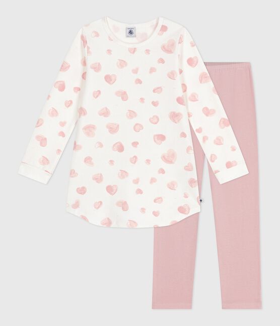 Camisón y leggings infantiles de felpa con estampado de corazones rosa JOLI/blanco MULTICO