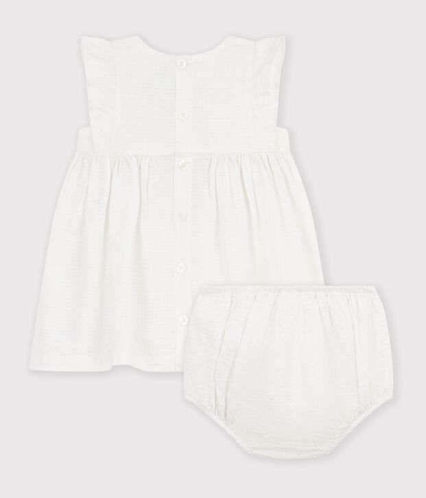 Vestido liso de algod&oacute;n de manga corta para beb&eacute; blanco