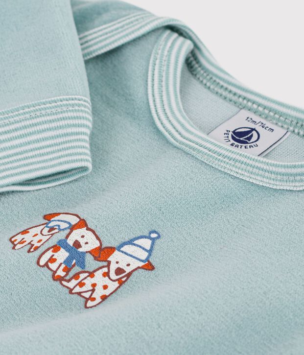 Pijama liso de terciopelo con abertura sin botones de presi&oacute;n para beb&eacute; verde