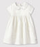 Vestido de ceremonia de satén de bebé niña. blanco MARSHMALLOW