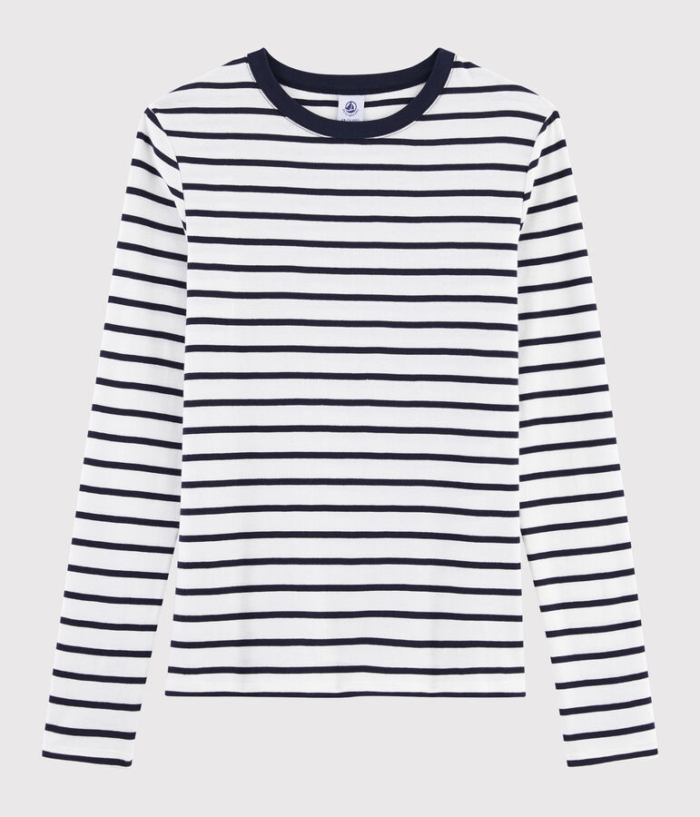 Camiseta ic&oacute;nica con cuello redondo para mujer blanco/azul