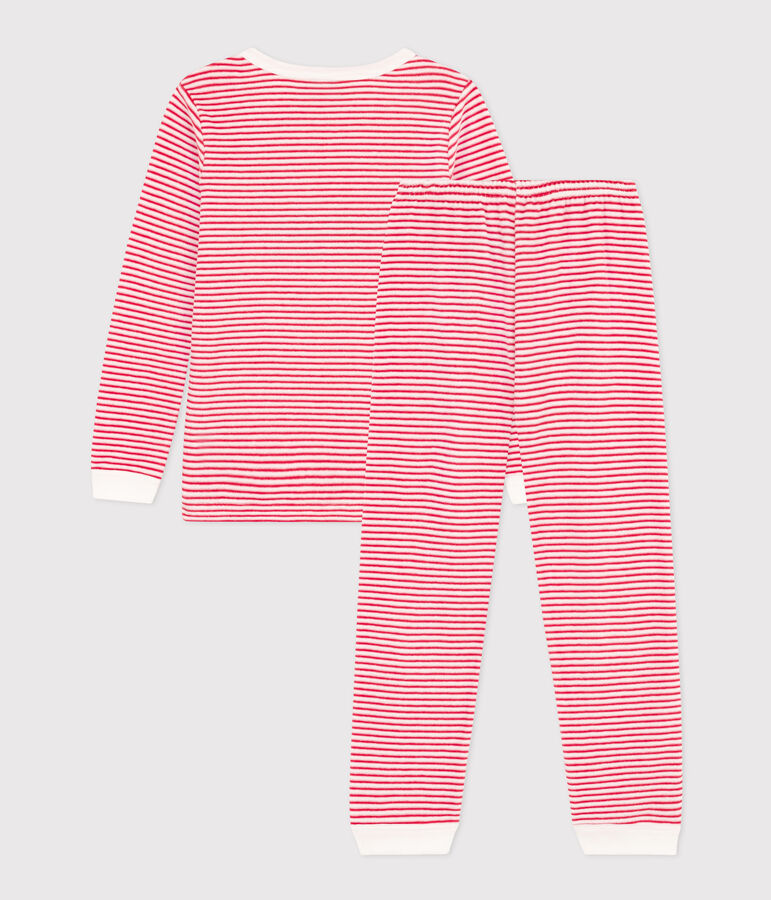 Pijama de terciopelo a rayas para ni&ntilde;o/ni&ntilde;a blanco/rojo