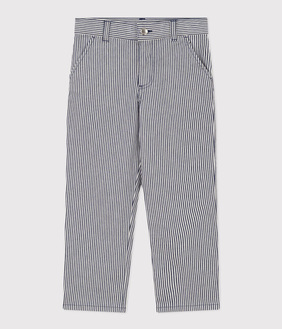 Pantalón de tela de algodón a rayas para niño azul MEDIEVAL/blanco MARSHMALLOW