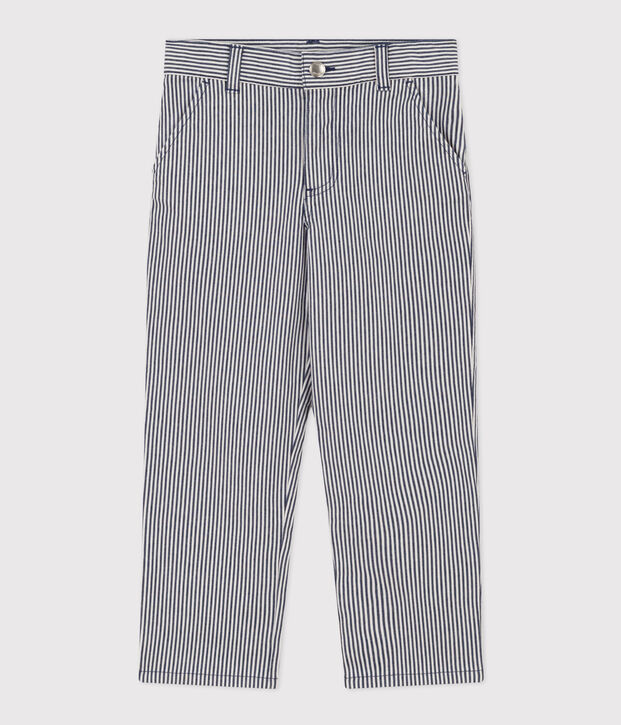 Pantal&oacute;n de tela de algod&oacute;n a rayas para ni&ntilde;o azul/blanco