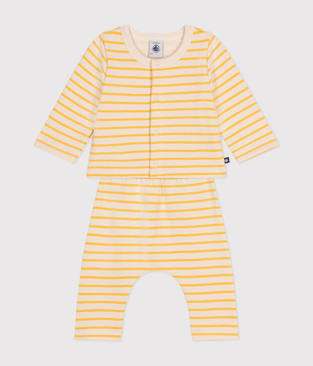 Conjunto de 2 piezas de felpa cepillada para beb&eacute; crudo/amarillo