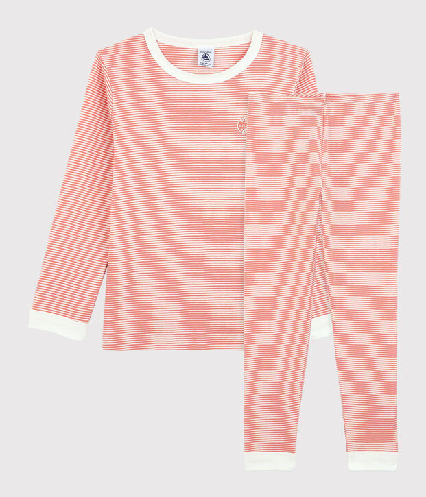 Pijama milrayas de algod&oacute;n org&aacute;nico infantil unisex rosa/blanco