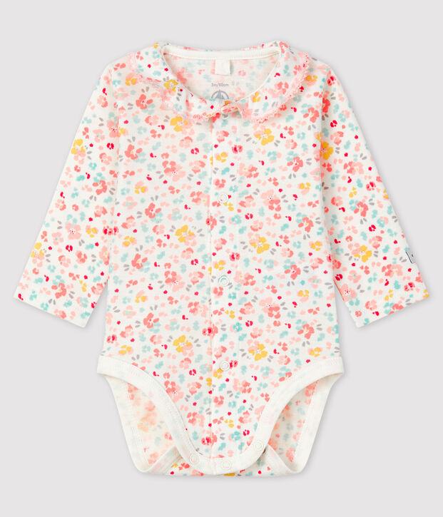 Body de flores de tejido acanalado con cuello para beb&eacute; ni&ntilde;a blanco/multicolor