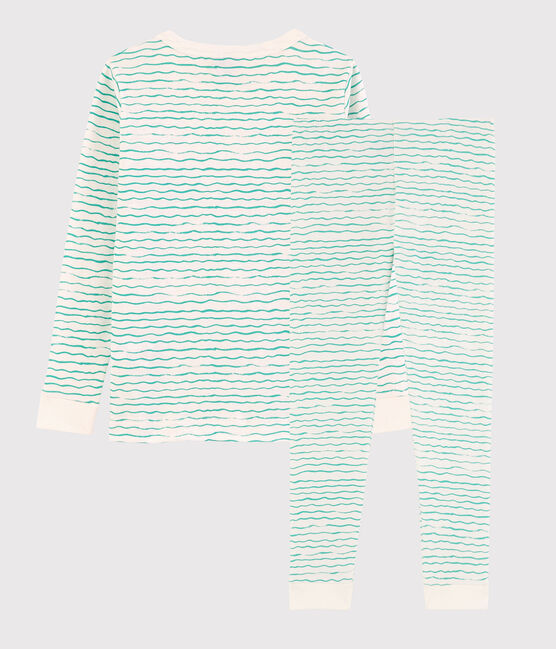Pijama snugfit con estampado de olas de algodón de niño blanco MARSHMALLOW/ VERT