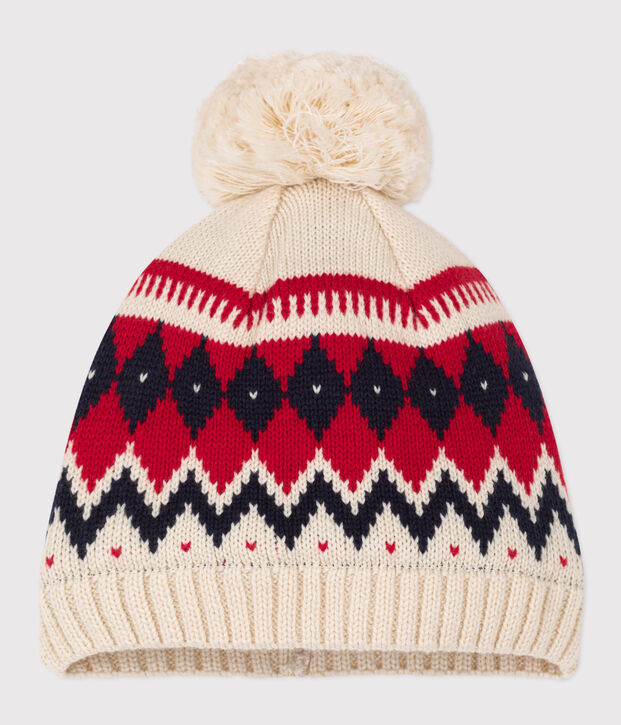 Gorro de lana para beb&eacute; crudo/multicolor