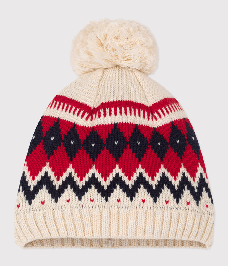 Gorro de lana para beb&eacute; crudo/multicolor