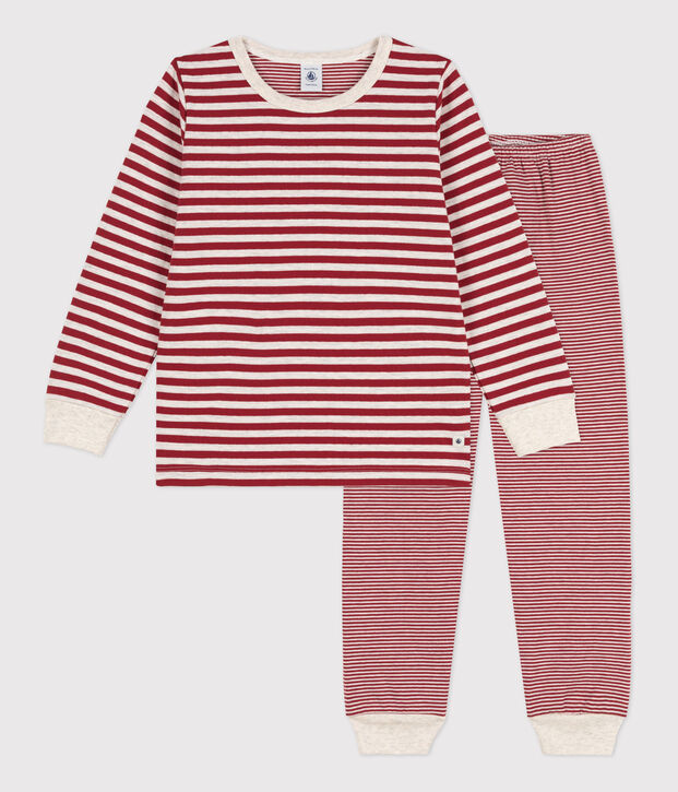 Pijama de t&uacute;bico a rayas para ni&ntilde;o  rojo/beige