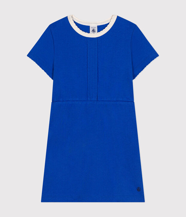 Vestido de algod&oacute;n de manga corta para ni&ntilde;a azul
