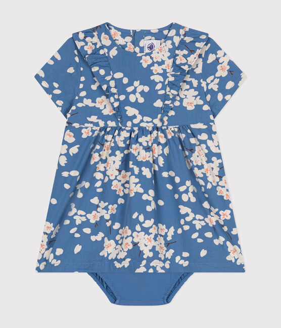 Vestido de manga corta y bombachos de popelina de bebé azul BEACH/ MULTICO