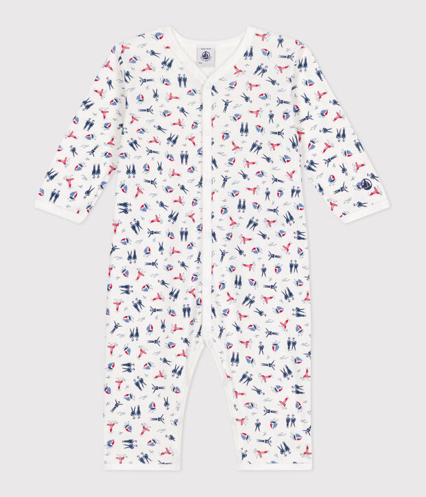 Pijama sin pies de algod&oacute;n estampado para beb&eacute; blanco/azul/multicolor